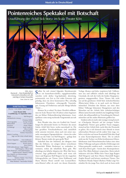 Rezension zur Uraufführung von SCHAEL SICK STORY aus Köln aus der BliMu 06-23