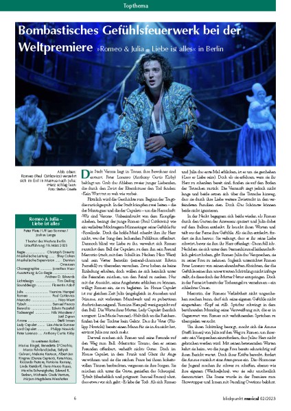 Rezension zur Uraufführung von ROMEO UND JULIA aus Berlin aus der BliMu 02-23