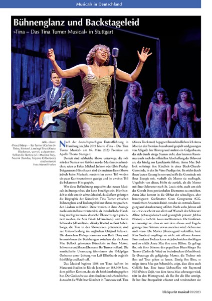 Rezension zur Aufführung von TINA aus Stuttgart aus der BliMu 03-23