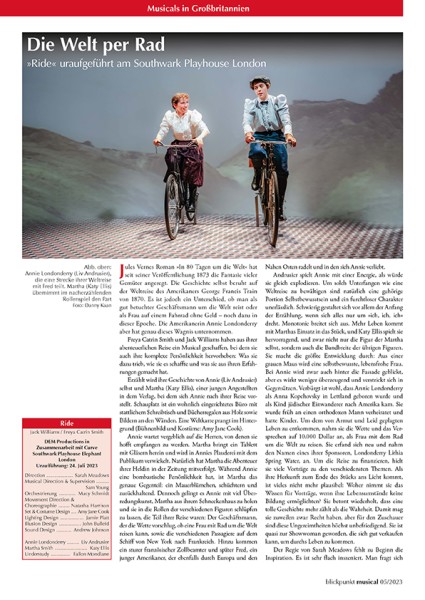 Rezension zur Uraufführung von RIDE aus London aus der BliMu 05-23