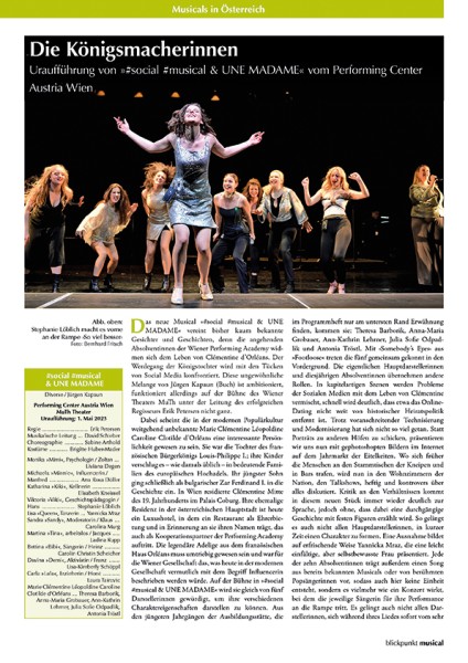 Rezension zur Uraufführung von UNE MADAME aus Wien aus der BliMu 04-23