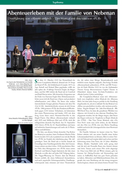 Rezension zur Uraufführung von ABENTEUERLAND aus Düsseldorf aus der BliMu 06-23