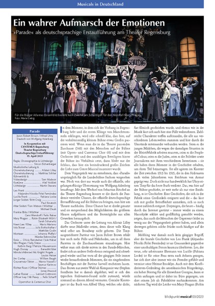 Rezension zur DSE von PARADE aus Regensburg aus der BliMu 03-23